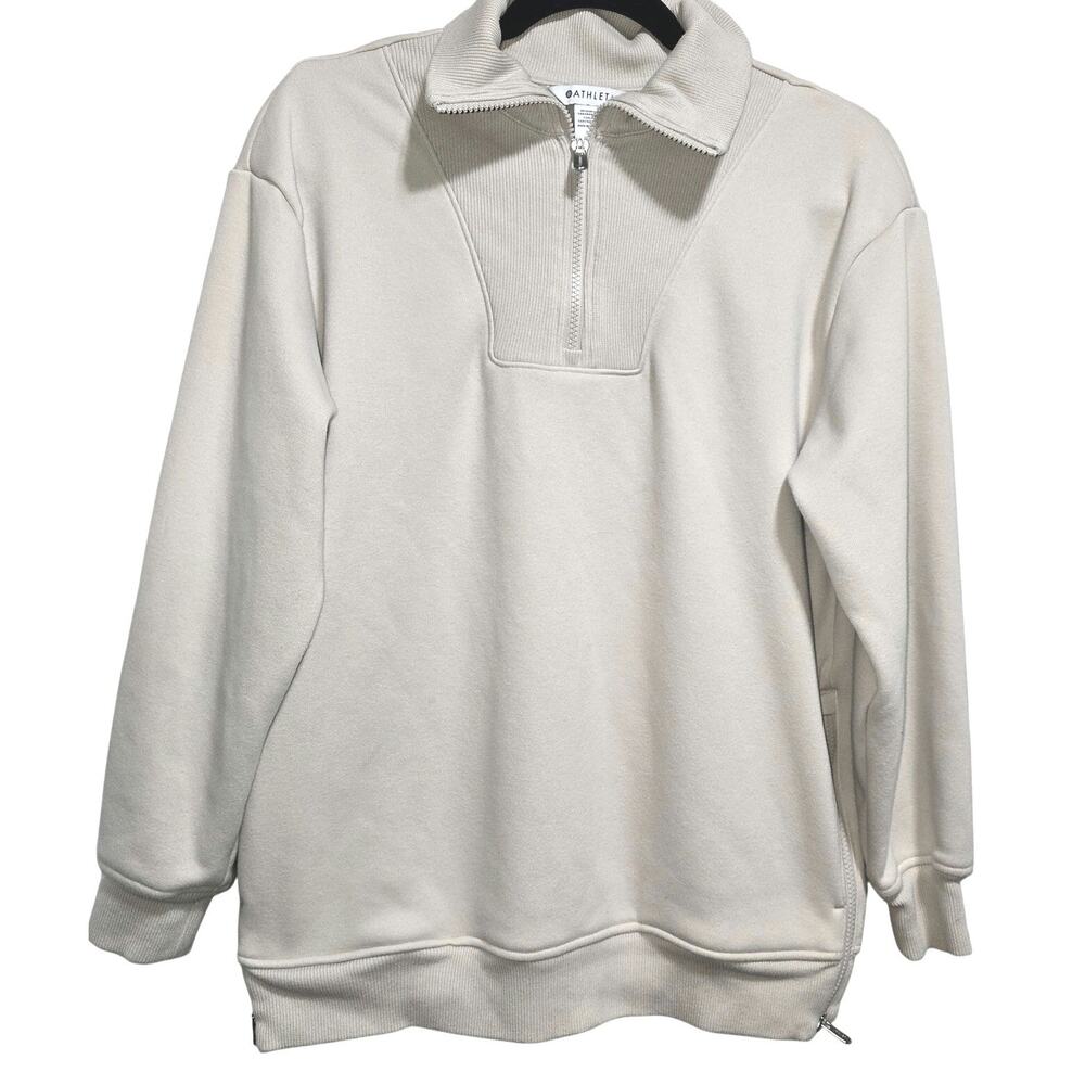 Athleta Retroplush Revive Sweatshirt Womens Small Beige 1/4 Zip Long Sleeve